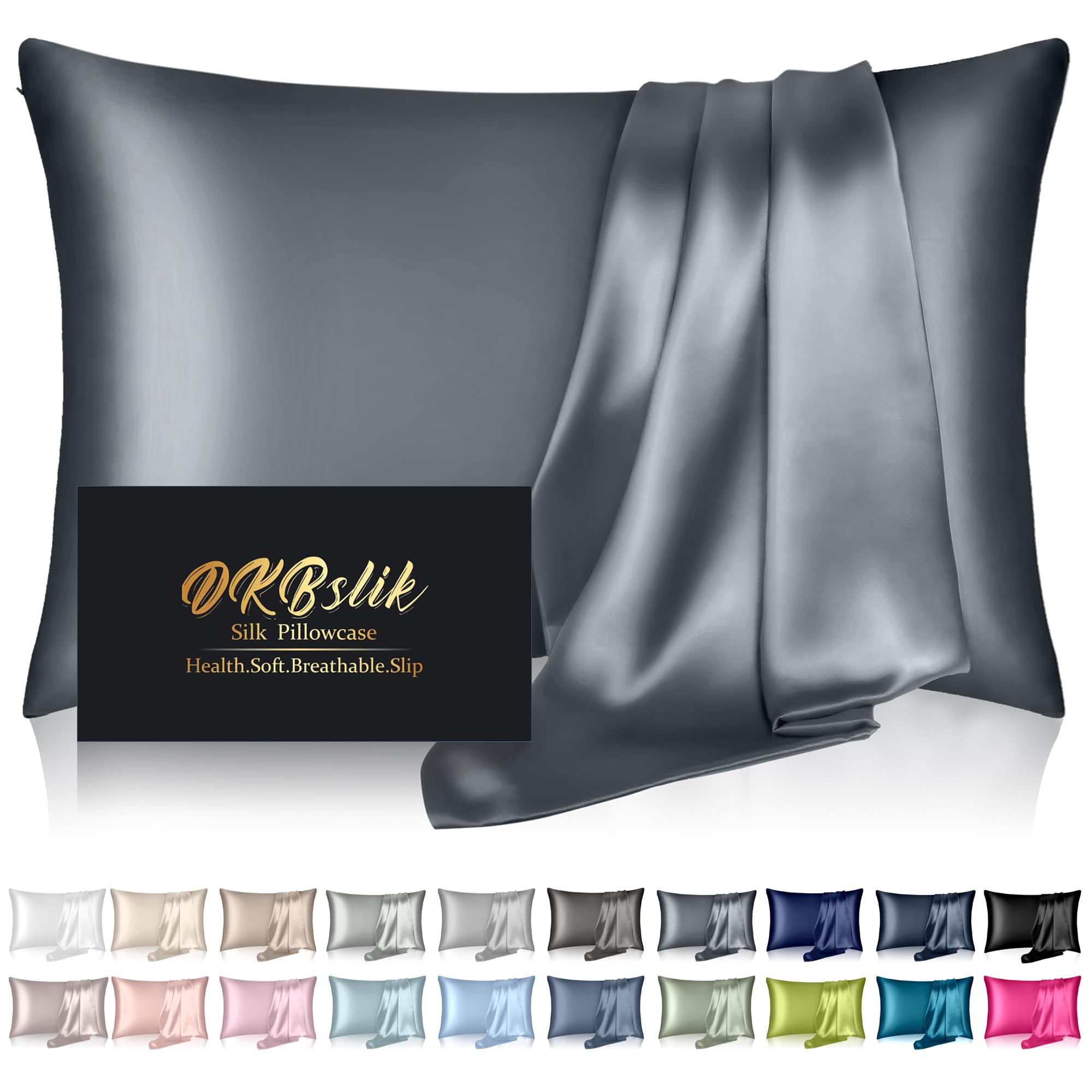 Mulberry Silk Pillow Cases King Size, Silk Pillowcase for Hair and Skin, Both Sides Natural Silk Satin Pillowcase for Sleeping Women with Zipper,