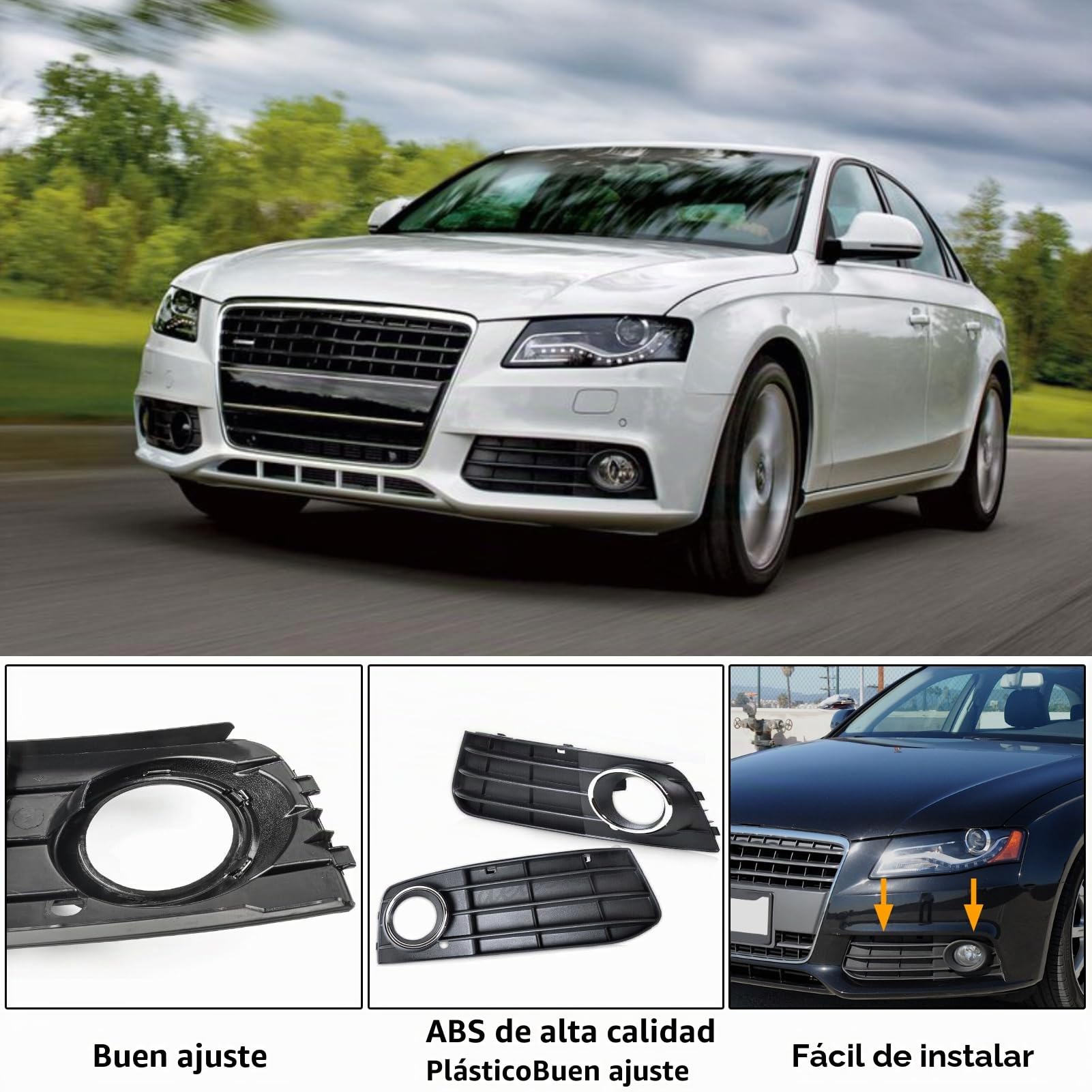 TTCR-II 2 PCS Compatible con Audi A4 B8 8K Parrilla Delantera Antiniebla 2009-2011 Rejilla para Parachoques Izquierda+Derecha A4 B8 8KD807681/8KD807682 Rejilla Antiniebla del Parachoques-Negro