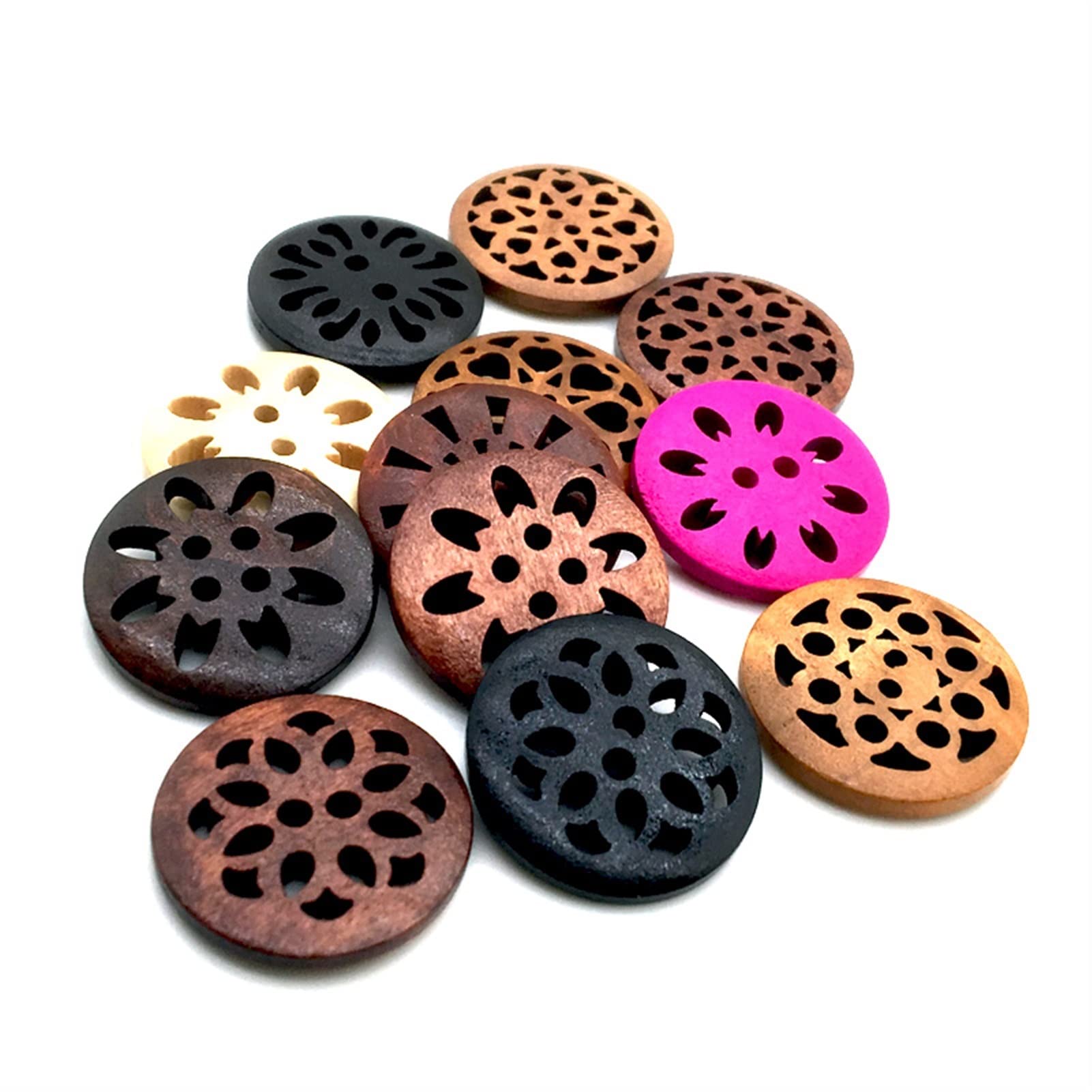 30 sztuk 25mm mieszane drążą drewniane guziki na akcesoria odzieżowe rzemiosło drewniane DIY Scrapbooking materiały do dekoracji domu (Sc027)