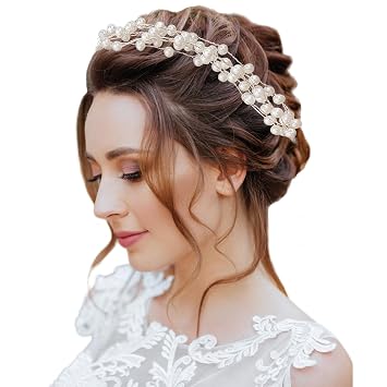 Pearl Bridal Headpiece for Women Vintage Pearl Hair Bands with Lace Ribbon Bridal Headband Hair Jewelry for Wedding Engagement Brithday Christmas