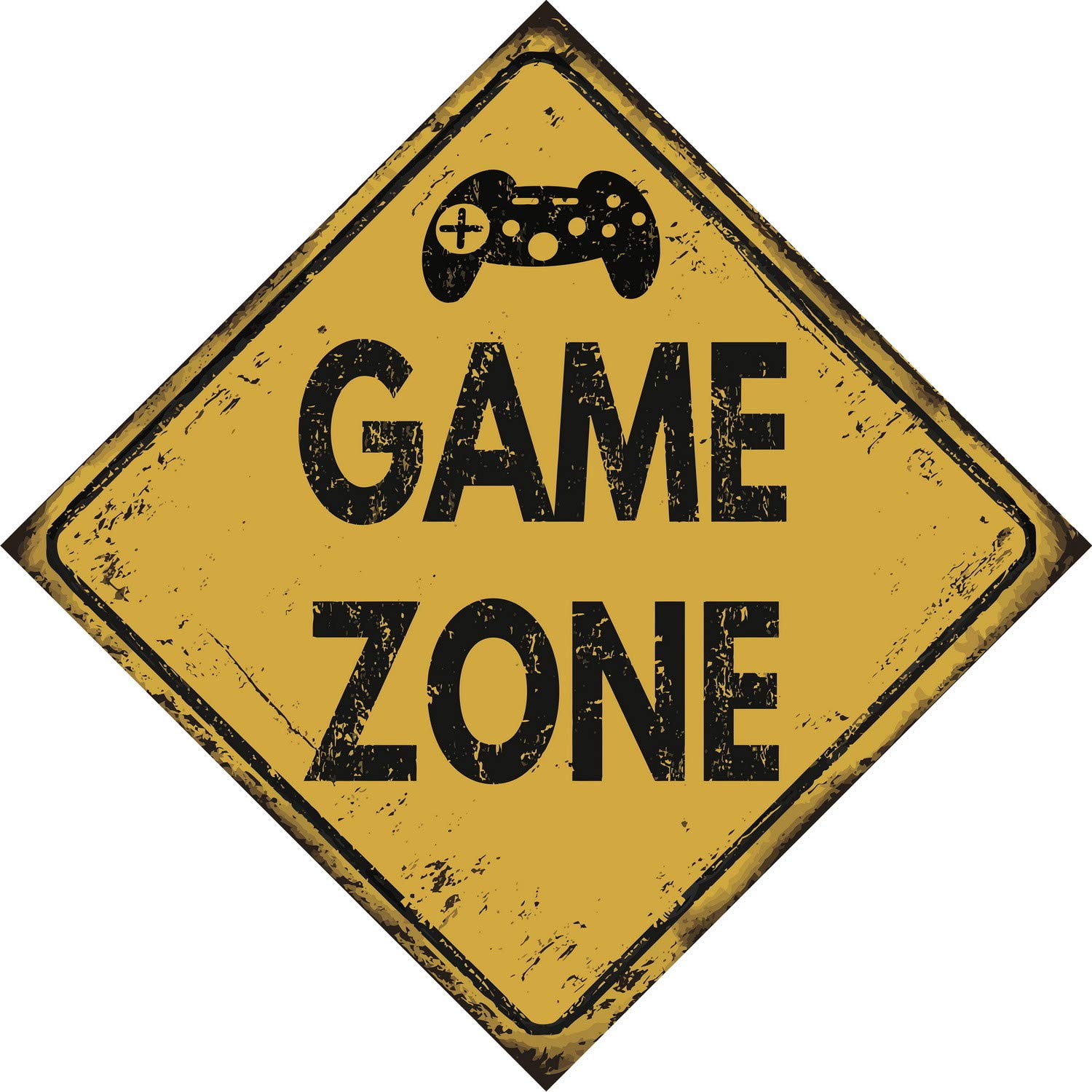 BigBazza Vintage Advertising Wall Tin Plaque Large Square 20x20cm Pub Shed Bar Man Cave Home Bedroom Office Kitchen Gift Metal Sign - Warning Yellow Hazard Game Zone xbox ps4 Gamer inspired