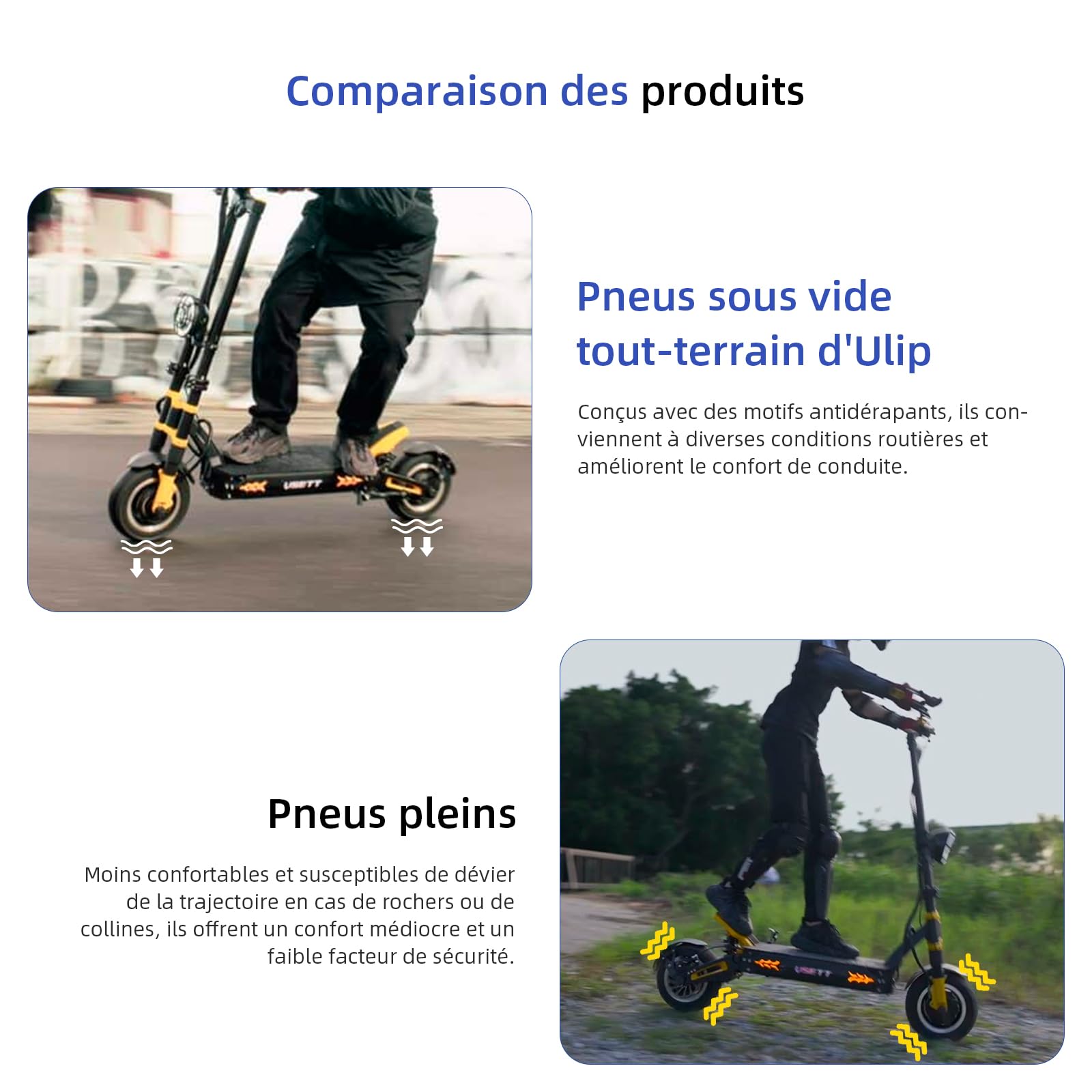 ulip (2pcs) 100/65-6.5 Pneus de scooter sans chambre à air avec valves de remplacement de pneu pour scooter électrique 11 pouces VSETT 11+ Zero 11X Dualtron