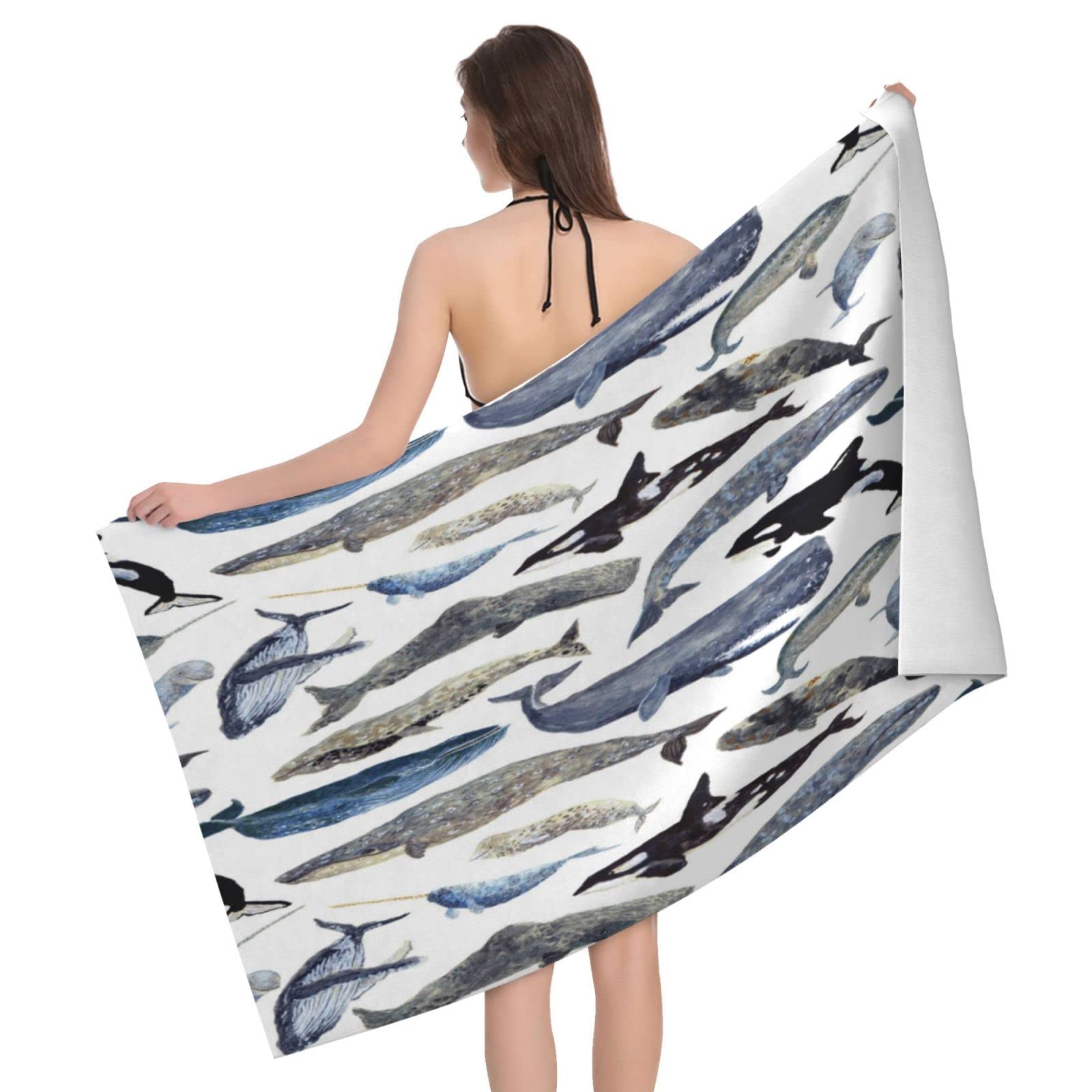 Lawenp Shark Dolphin and Whale Beach Towel, Lightweight Sand Free Quick Dry Microfiber Absorbent Bath Towel for Kids, Adults, Swimming, Bath, Yoga, Pool, Travel, Camping 32"X52"