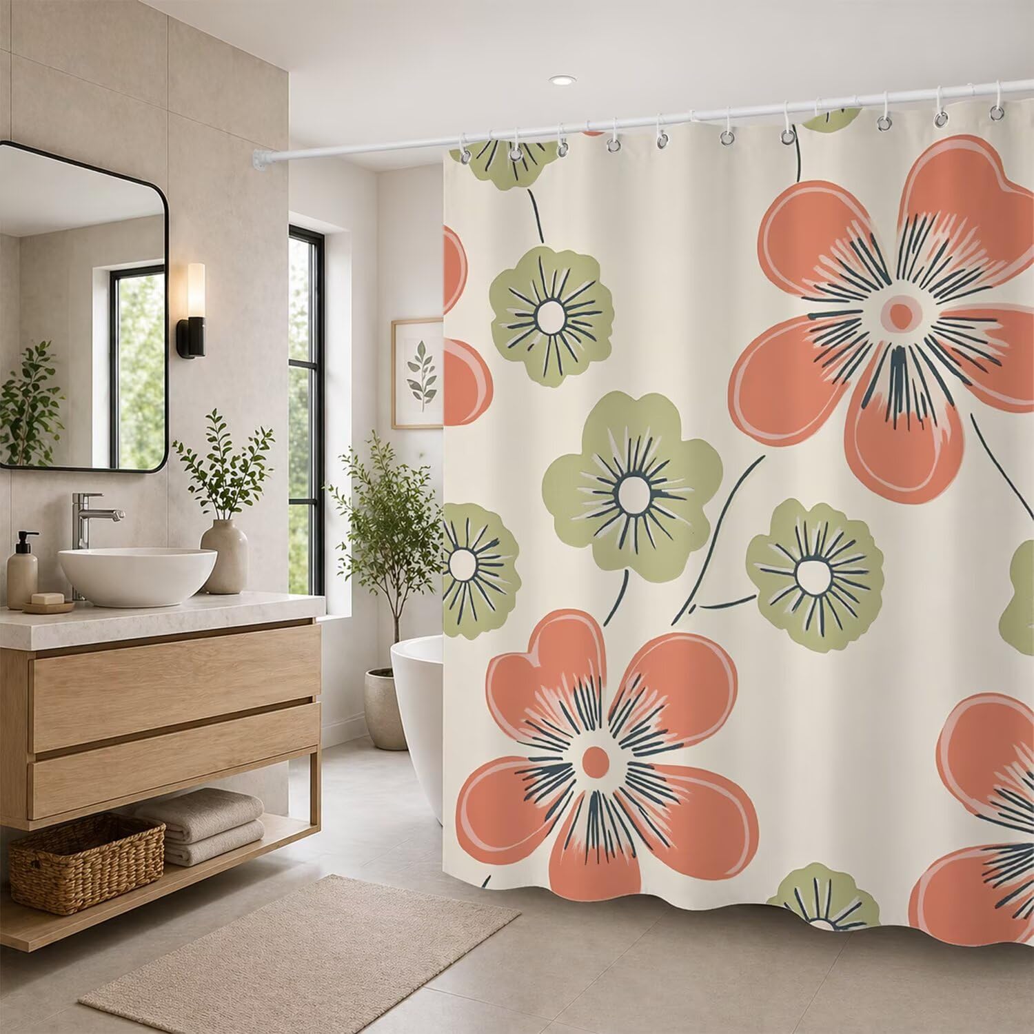 Rideau de douche imperméable en polyester de qualité supérieure 140x180cm style fleur