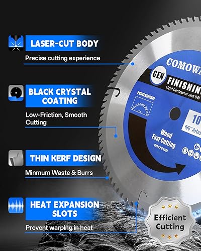 Miniatura 10 de COMOWARE Combo de 3 hojas de sierra circular con eje de 58 pulgadas, marco TCT ATB 24T, corte transversal 40T, hoja de sierra con acabado 60T