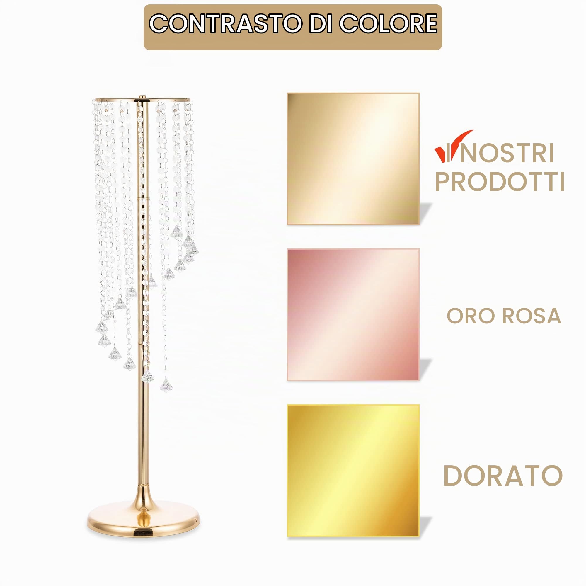 Nuptio Centrotavola Matrimonio Vasi D'oro - 2 Pezzi 90cm Altezza Vaso Fiori Cristallo Metallo Stand per Decorazioni Tavoli Festa Eleganti per Matrimoni Sfusi Centrotavola Lampadari Tavolo