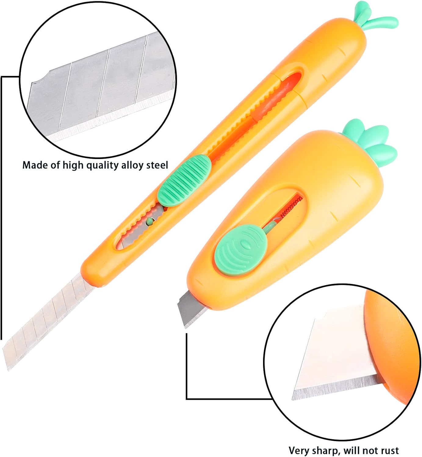 3 Pack Utility Knives, Box Cutters Retractable, Mini Portable Carrot Style Box Cutter Blades, Auto Retracts to Lock Slides Open Blade, for Cartons, Cardboard, Boxes Cutting, and DIY Crafts