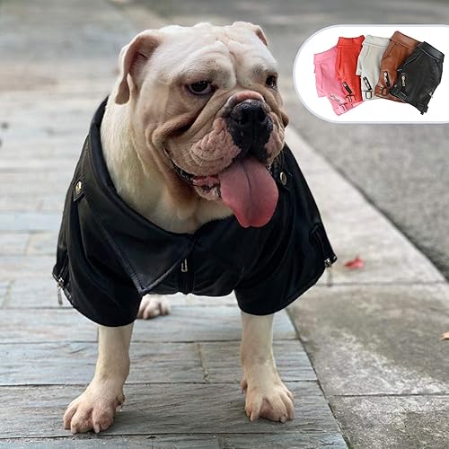 Lovelonglong Chaqueta de cuero fresca para perro, abrigos cálidos para perros, resistentes al viento, abrigos para clima frío para pugs bulldog
