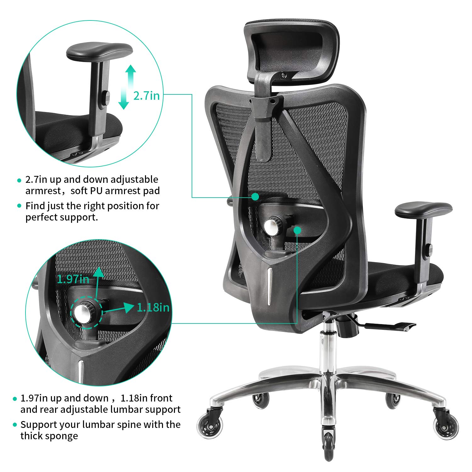 XUER Ergonomic Office Chair, Mesh Computer Desk Chair with Adjustable