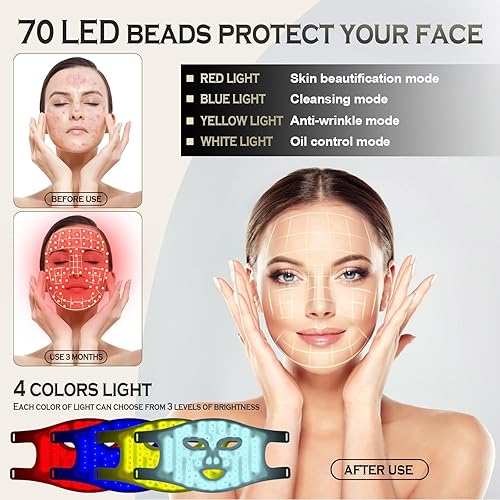 Miniatura 4 de TADOUNE Máscara facial de terapia de luz LED Máscara de terapia de luz azul roja FSA HSA Elegible Mascarilla facial para el cuidado de la piel para