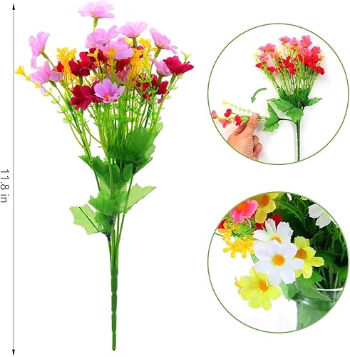 ARTKAIKE 6 paquetes de flores artificiales, resistentes a los rayos UV, no se decoloran, para exteriores, madres falsas para interiores y