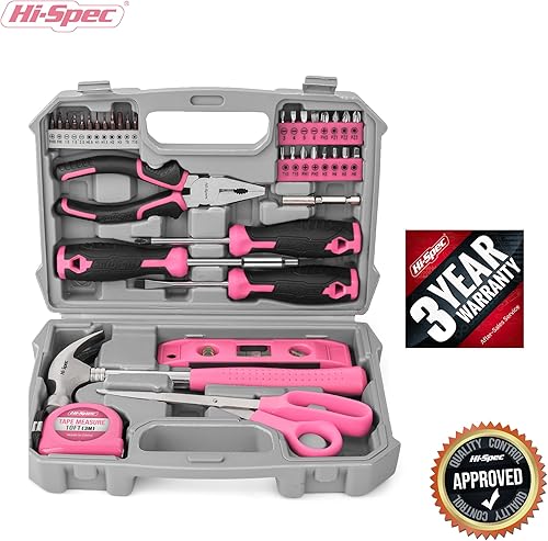 Miniatura 7 de Hi-Spec Kit de 42 piezas de herramientas de casa pequeña rosa para mujeres universidad y oficina Juego de mini caja de herramientas básica para