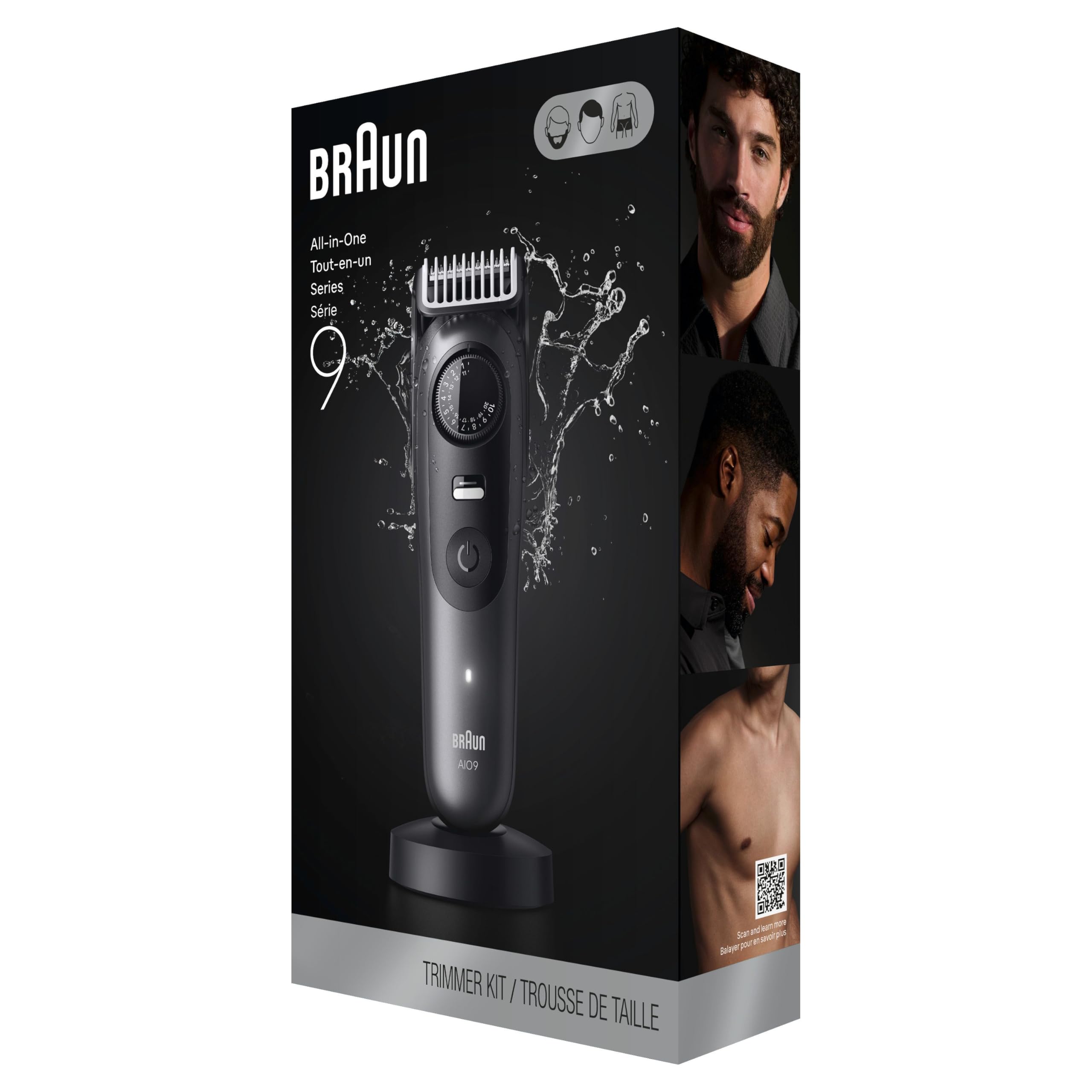 Braun Kit de rasage tout-en-un pour homme série 9 AIO 9535, barbe, visage, nez, oreille, tondeuse à cheveux, tondeuse corporelle et manscaping