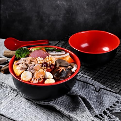 Miniatura 5 de Lyellfe Juego de 10 cuencos de sopa Miso con cuchara, cuenco de arroz con cereales de melamina de calidad de restaurante, vajilla japonesa
