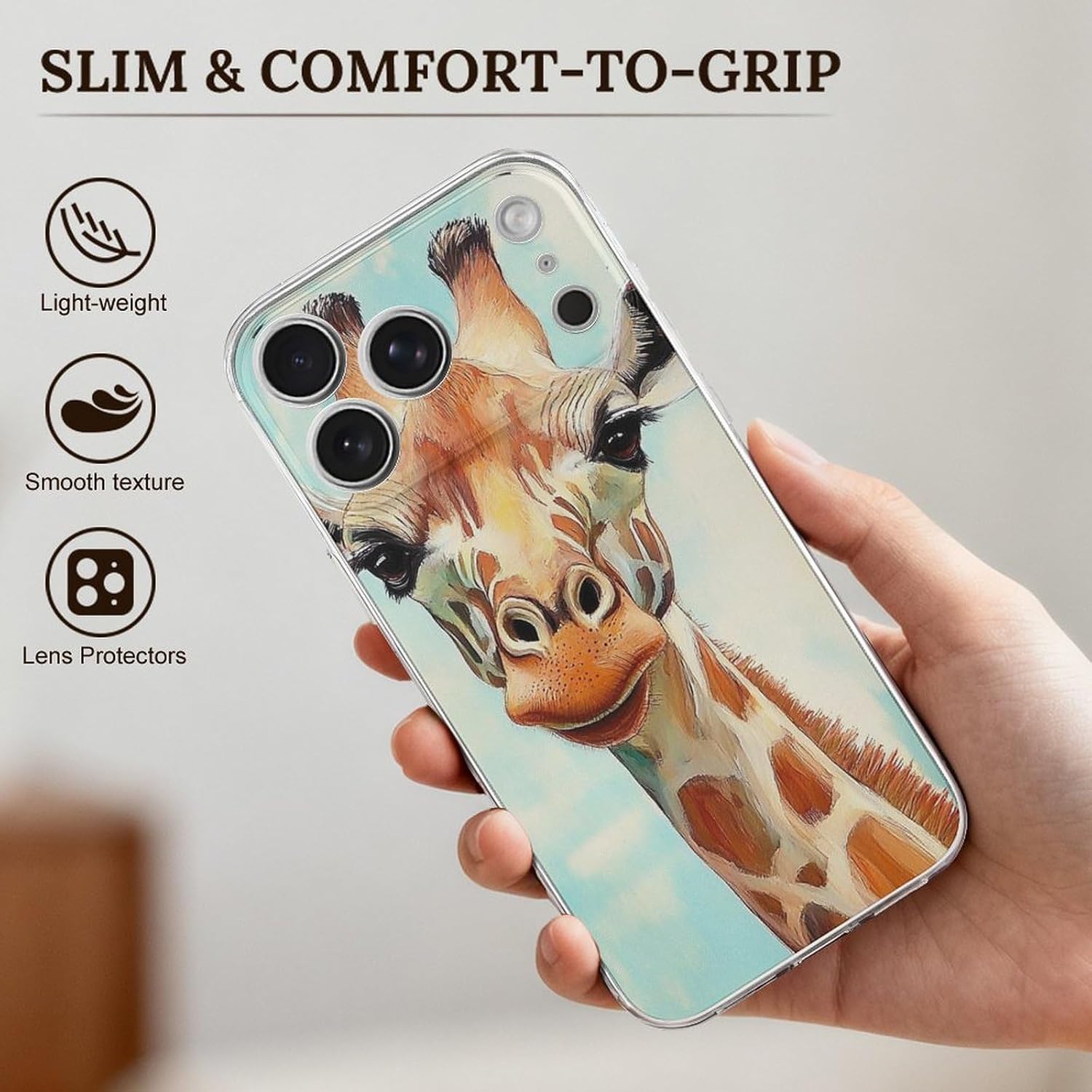 Clear Phone Case for iPhone 17 Pro Max Case, Clever Giraffe Prints Shockproof TPU Cell Cover with Wireless Charging, Anti-Yellowing, Transparent image 3