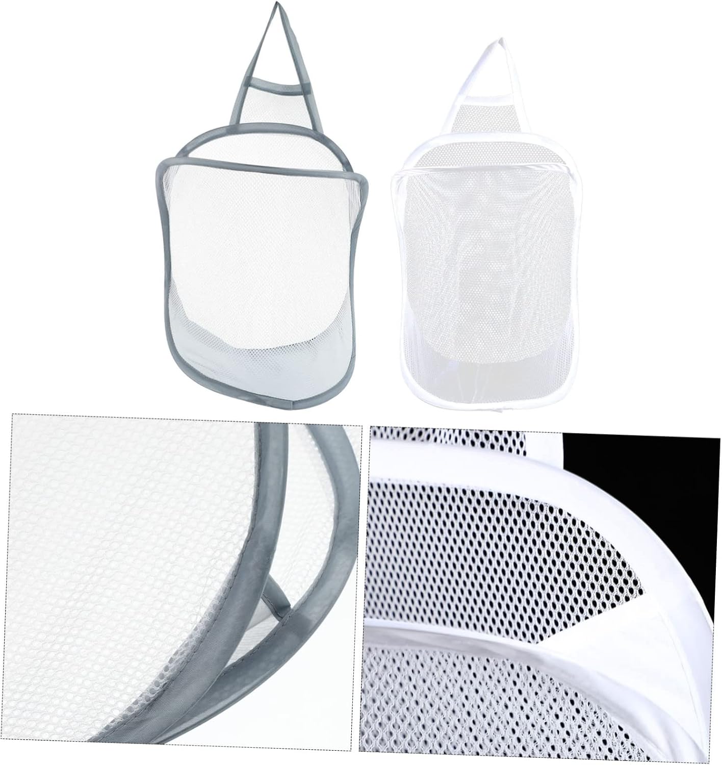 PRETYZOOM 2pcs Foldable Hanging Laundry Basket Space-saving Clothes Storage Holder for Apartments and Hotels Gray White for Daily Use and Organizing Clothes image 5