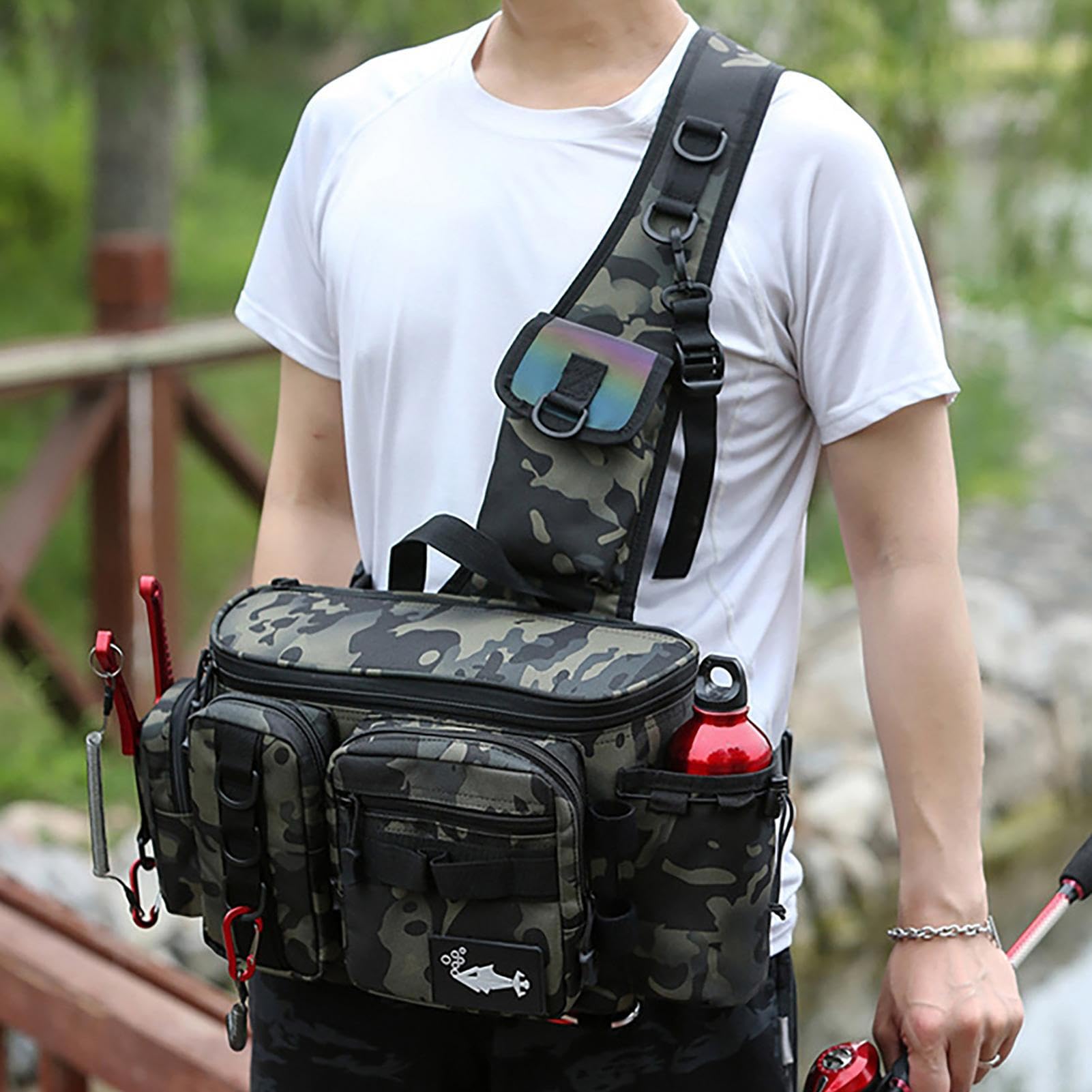 Torba wędkarska Fanny Pack, uchwyt na wędkę, torba wędkarska, torba na | na kemping, polowanie, wędkowanie na świeżym powietrzu, duży., G, Patrz opis