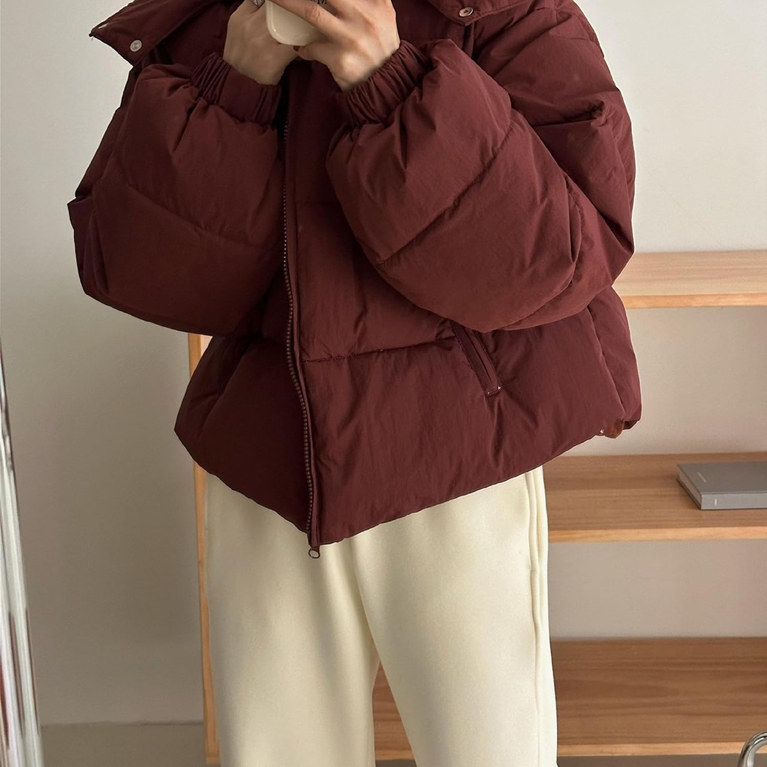 JEsilunmaMY Women's Warm Winter Hooded Puffer Jacket Thicken Insulated Short Down Coats Cropped Padded Cotton Coat with Hood