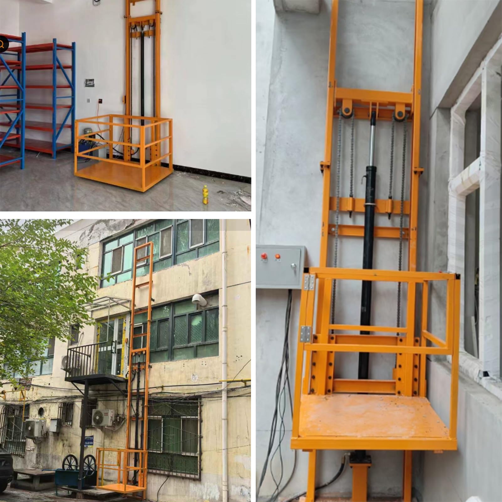 Piattaforma elevatrice elettrica, for magazzini, officine, costruzioni in acciaio | Montacarichi a parete, con radiocomando, arresto arbitrario, finecorsa di sicurezza(3m/9.8ft)