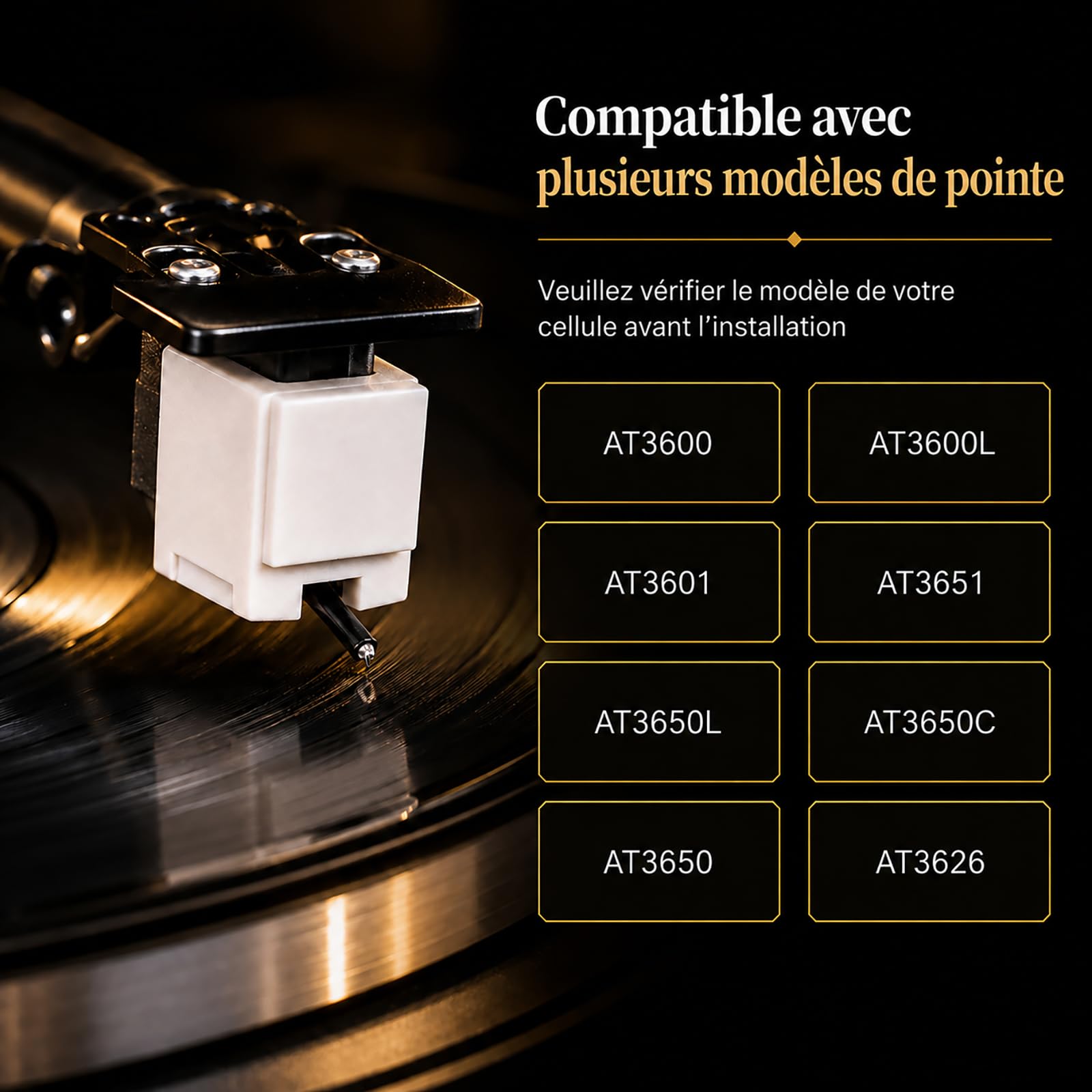 Stylet de Remplacement Compatible AT3600L, Aiguille Diamant pour Platine Vinyle, Accessoire Hi-Fi pour Tourne-Disque LP