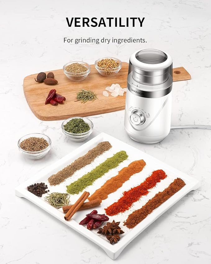 SHARDOR Adjustable Coffee Grinder Electric, Herb Grinder, Spice Grinder, Coffee Bean Grinder, Espresso Grinder with Removable Stainless Steel Wet and Dry Bowl, White, Upgraded 2.0