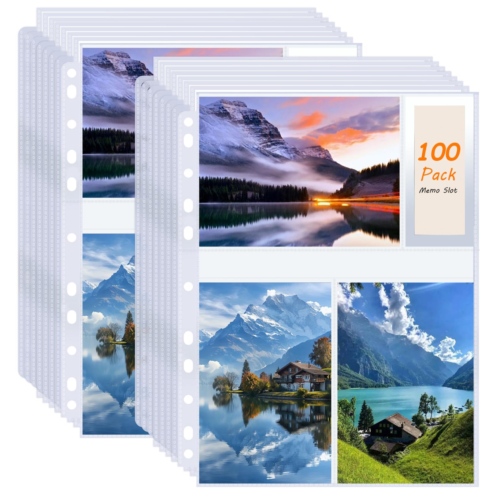 100 Pack Photo Sleeves Holds 600 4"x6" Photos, Clear Photo Page Protector for 3 Ring Binder, Double-Sided Photo Album Refill Pages Photo Pockets Photo Sleeves Binder Sheets