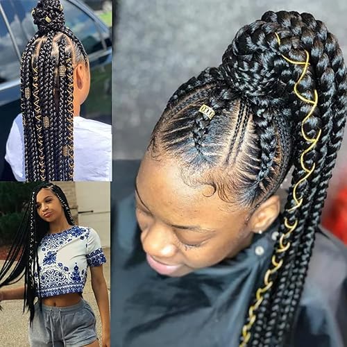 Miniatura 6 de 4 accesorios de trenzas para mujer, accesorios para el cabello trenzado dorado plateado y dorado, estilo decorativo, brillante, elástico africano,