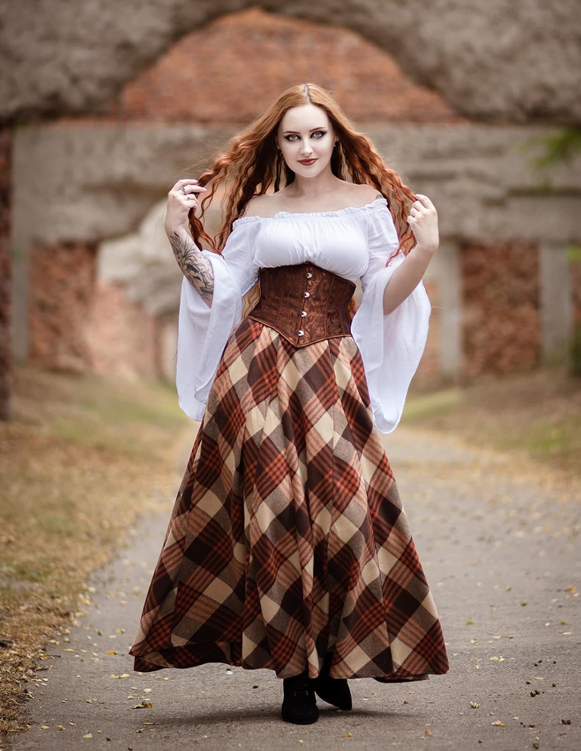 Scarlet Darkness Long Plaid Skirts for Women High Waist A Line Pleated Fall Maxi Skirts - Image 5