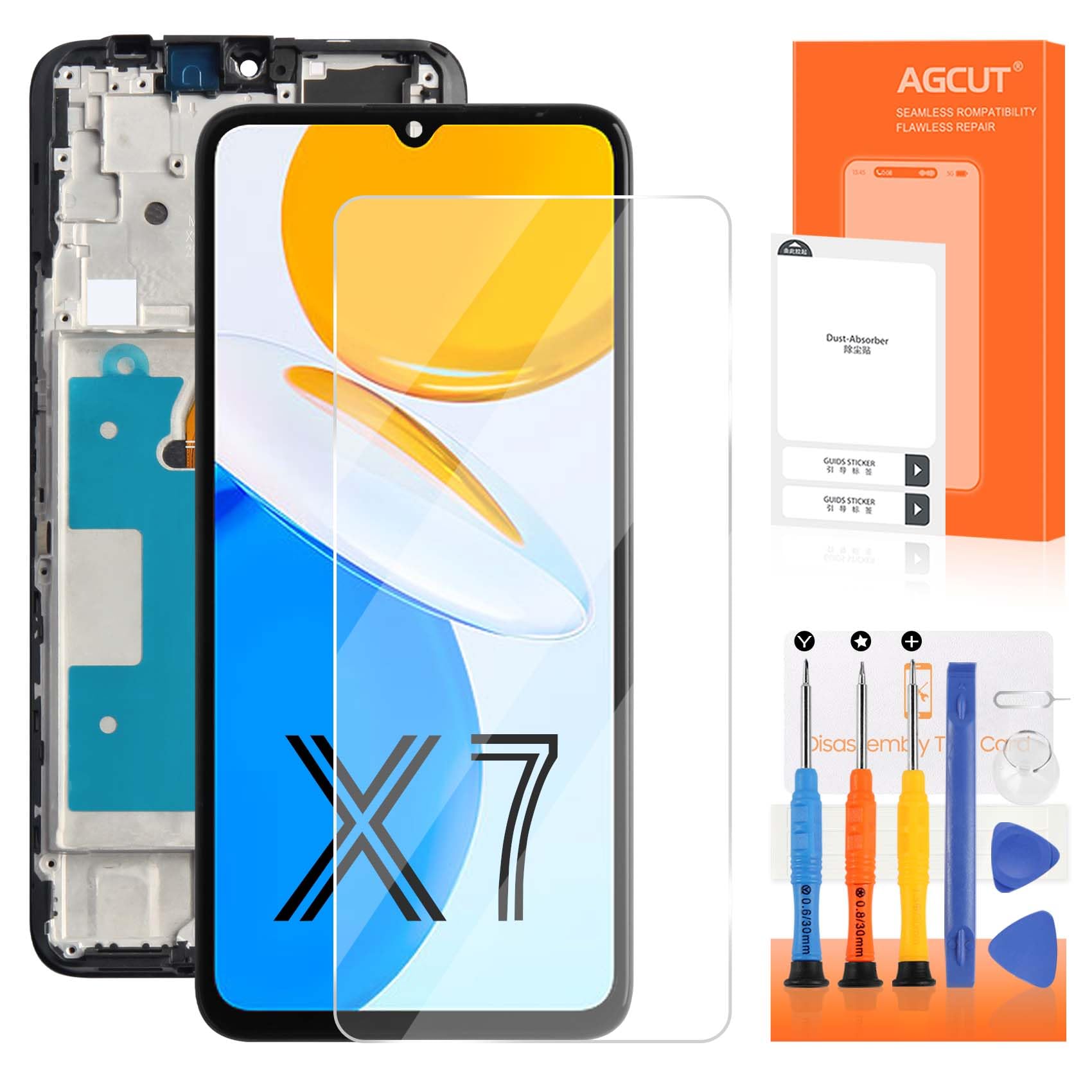 AGCUT Display LCD per Honor X7 Display LCD per Honor X7 CMA-LX1 LX2 LX3 6,74 Pollici Schermo di Ricambio Digitalizer Touchscreen Assemblea con Riparazione, Nero con Telaio