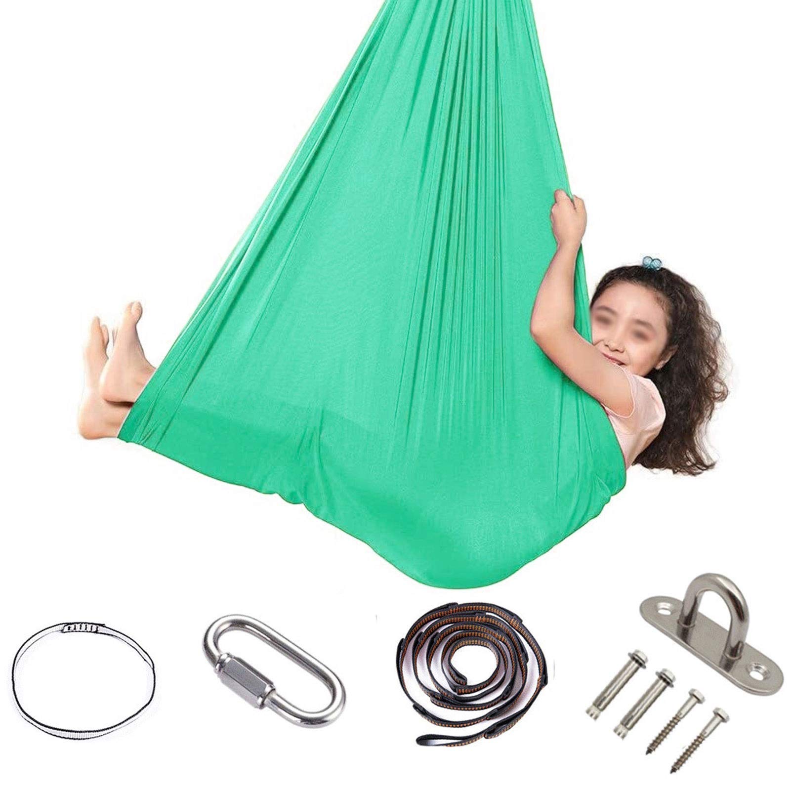 Aerial Silks Indoor Steady Hanging Seat Chair Kid Swing Hammock Yoga For Autism ADHD Aspergers (Color : Lake green, Size : 100 * 280CM/39 * 110in)