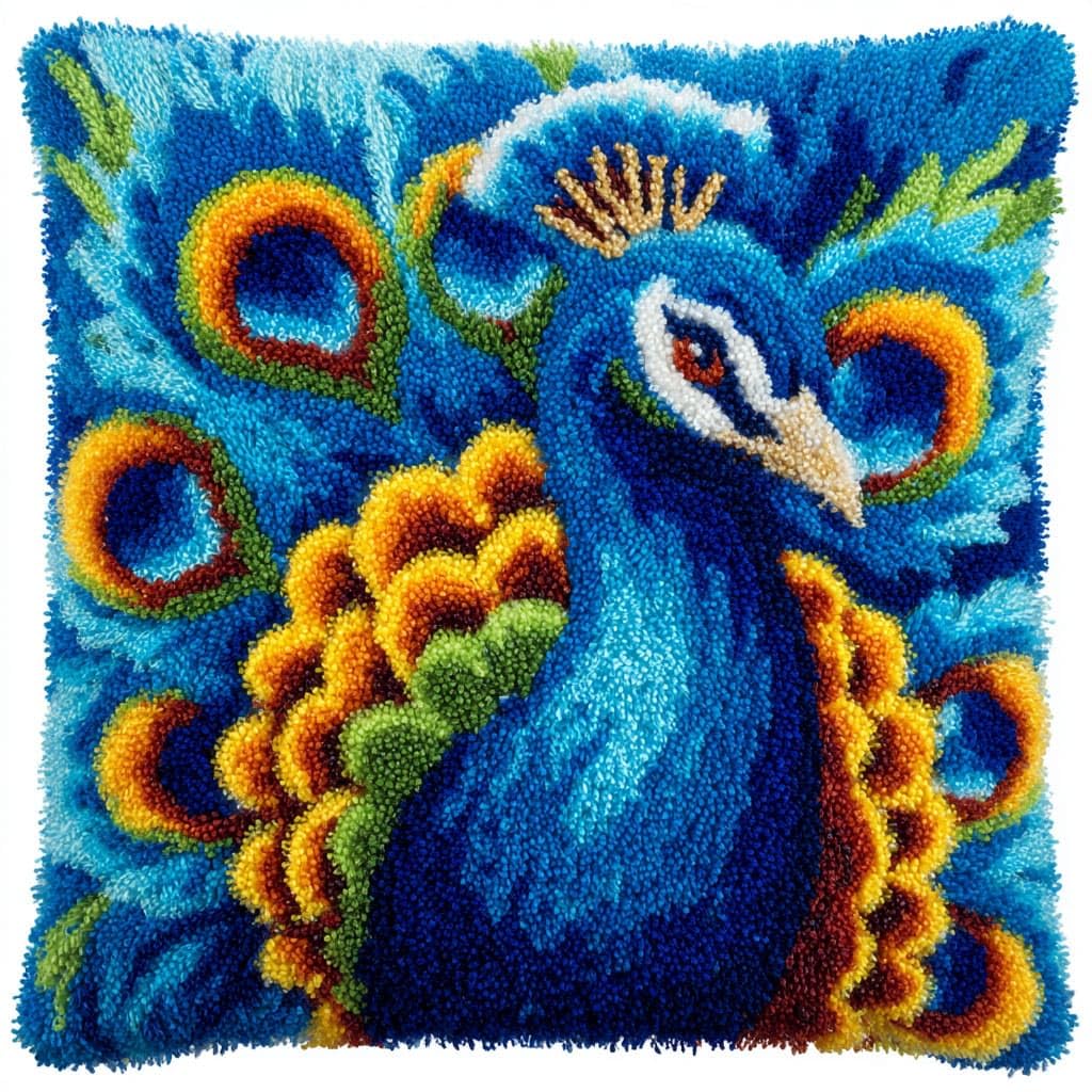 WallustrioaW Latch Hook Kits Pillow 17x17in,Animal Peacock
