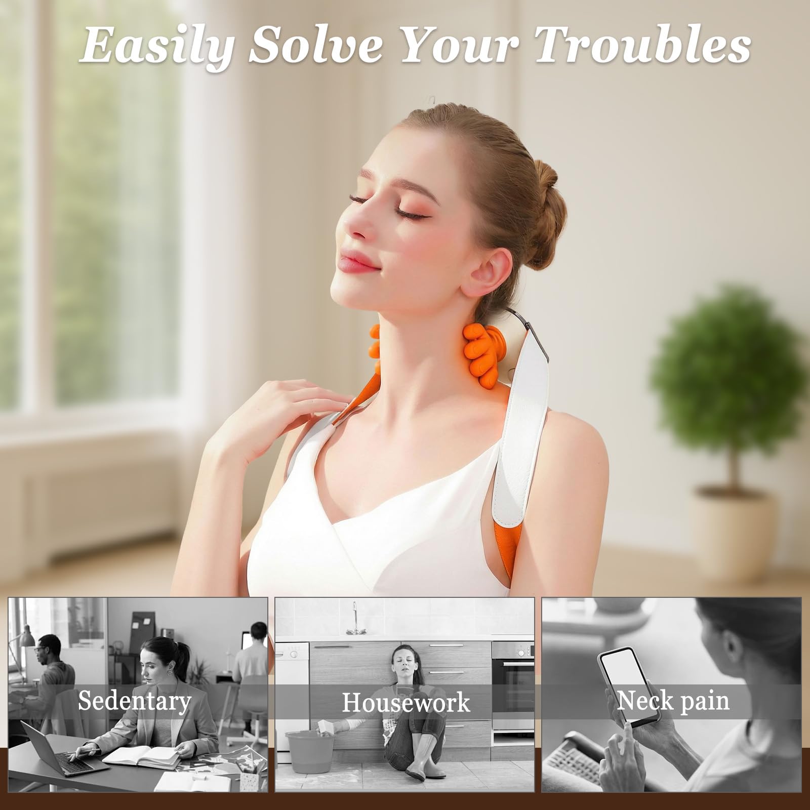 Masajeador de Cuello 4D Inalámbrico, Masajeador Cervical y Espalda con 3 Ajustes de Masaje y 2 Niveles de Calor, Eléctricos Masajeador Shiatsu Portátil para Relajar Músculos (Beige)