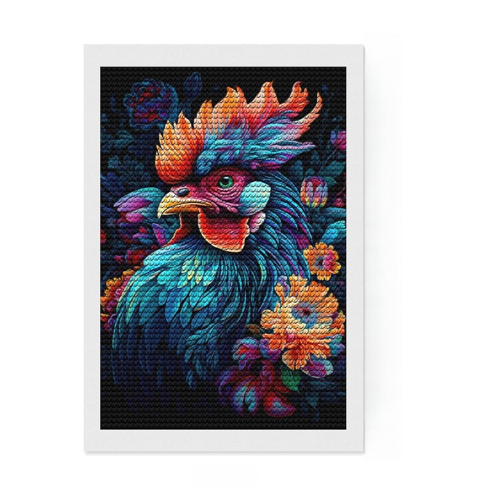Junmoney Rooster Diamond Art Canvas 8"x12", Birthday Gift, for Adults, Creative Leisure Activity, Aesthetic Room Decor