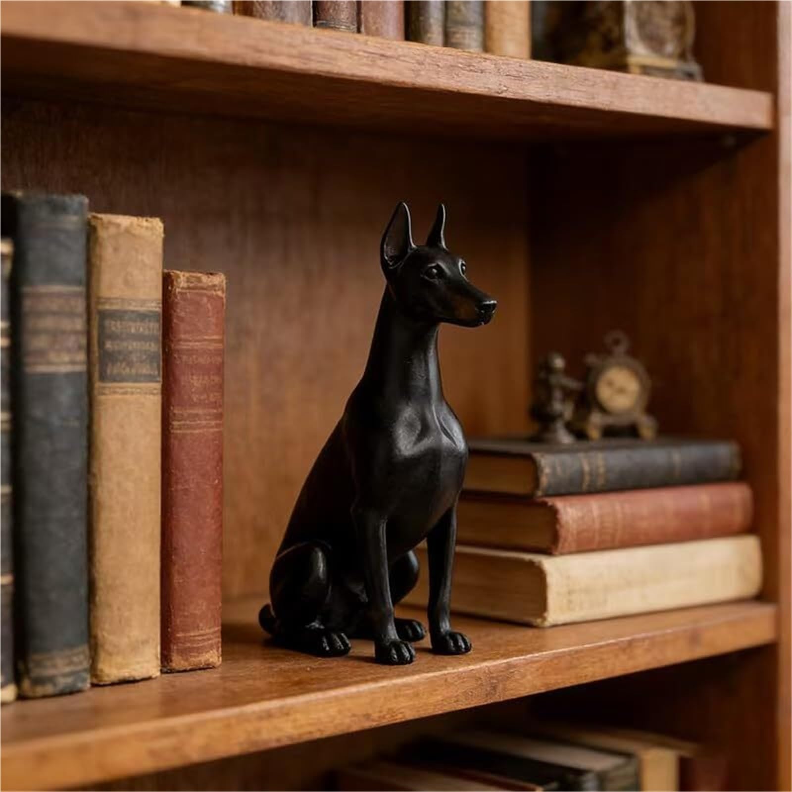 Dekoracja biurka dekoracyjna figurka psa dobermana z żywicy czarna pozycja siedząca dekoracja domu akcent Esculturas y Accesorios Decorativos