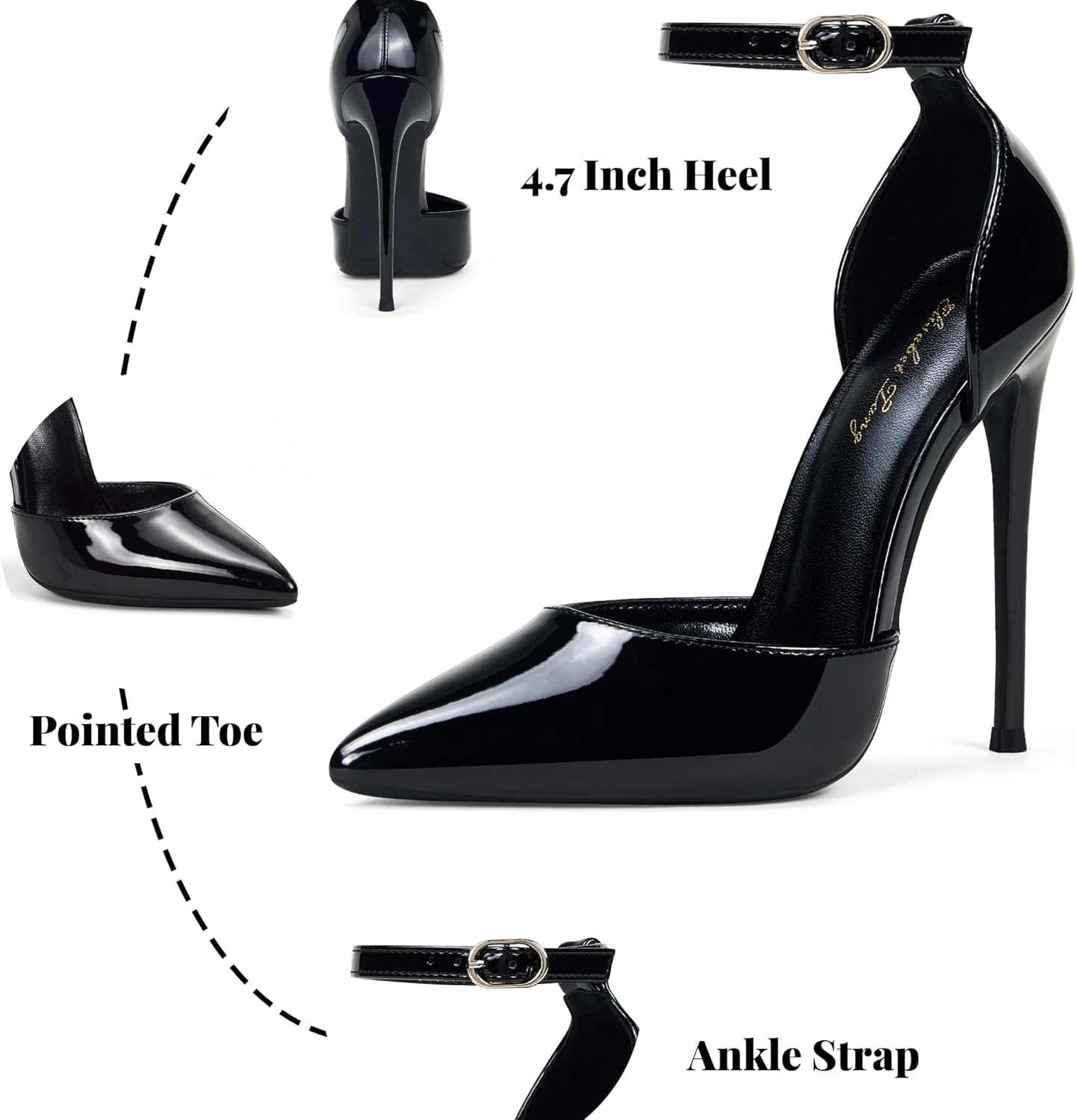 Elisabet Tang High Heels, Women Pumps D'Orsay Ankle Strap Pointed Toe Stiletto Heels Party Wedding Shoes - Image 3