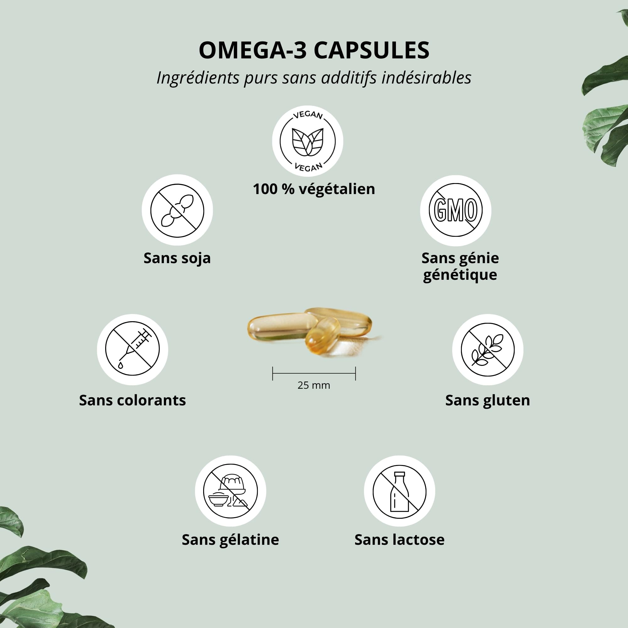 Nutri+ Vegan Omega-3-2000 mg d'huile d'algues hautement dosé avec 600mg DHA & 300mg EPA - gélules végétaliennes oméga-3 de haute qualité (végan) - testé en laboratoire - 120 caps