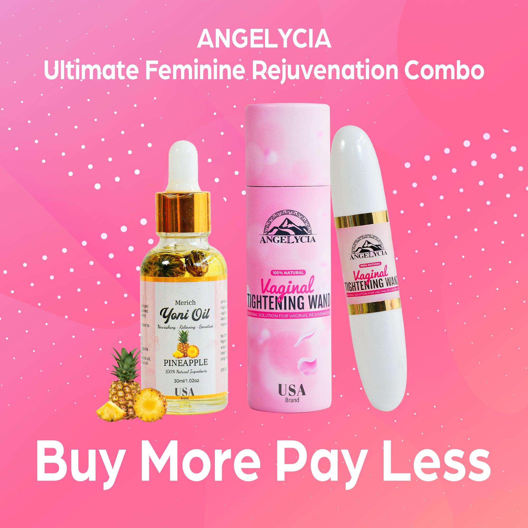 ANGELYCIA Ultimate Feminine Rejuvenation Combo, Virginity Wand and Feminine Yoni Detox Oil Pineapple, Vaginal Tightening Solution, Restores pH Balance for Women,