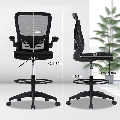 Miniatura 3 de Silla de redacción alta de oficina, silla de computadora ergonómica de malla con respaldo medio, silla de escritorio de pie ajustable con soporte