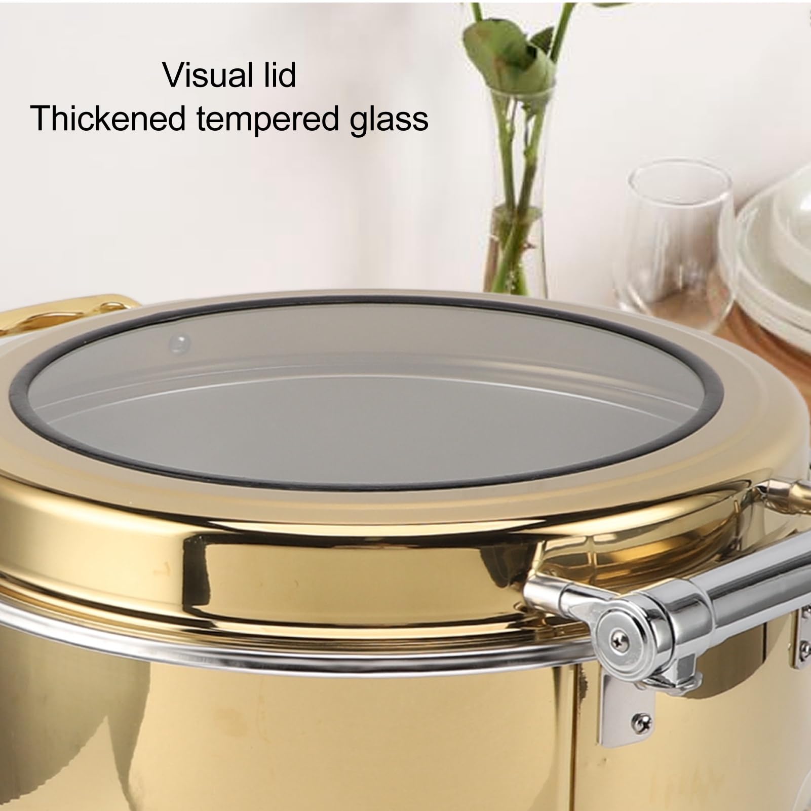 Cryfokt 6L Rotondo Chafing Dish Buffet, Coperchio in Vetro, Acciaio Inox