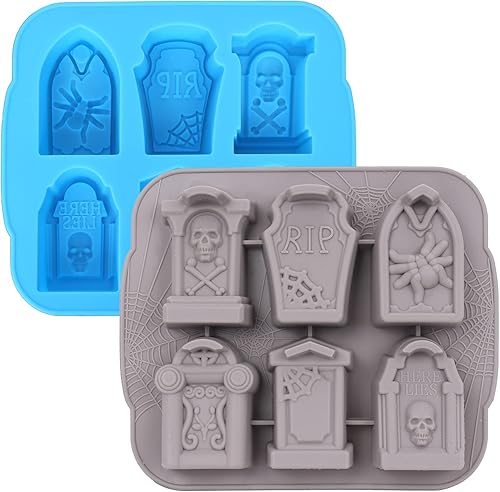 Miniatura 6 de Bandejas de silicona para cubitos de hielo, molde de lápida de Halloween RIP para hielo, dulces, pasteles, jabón