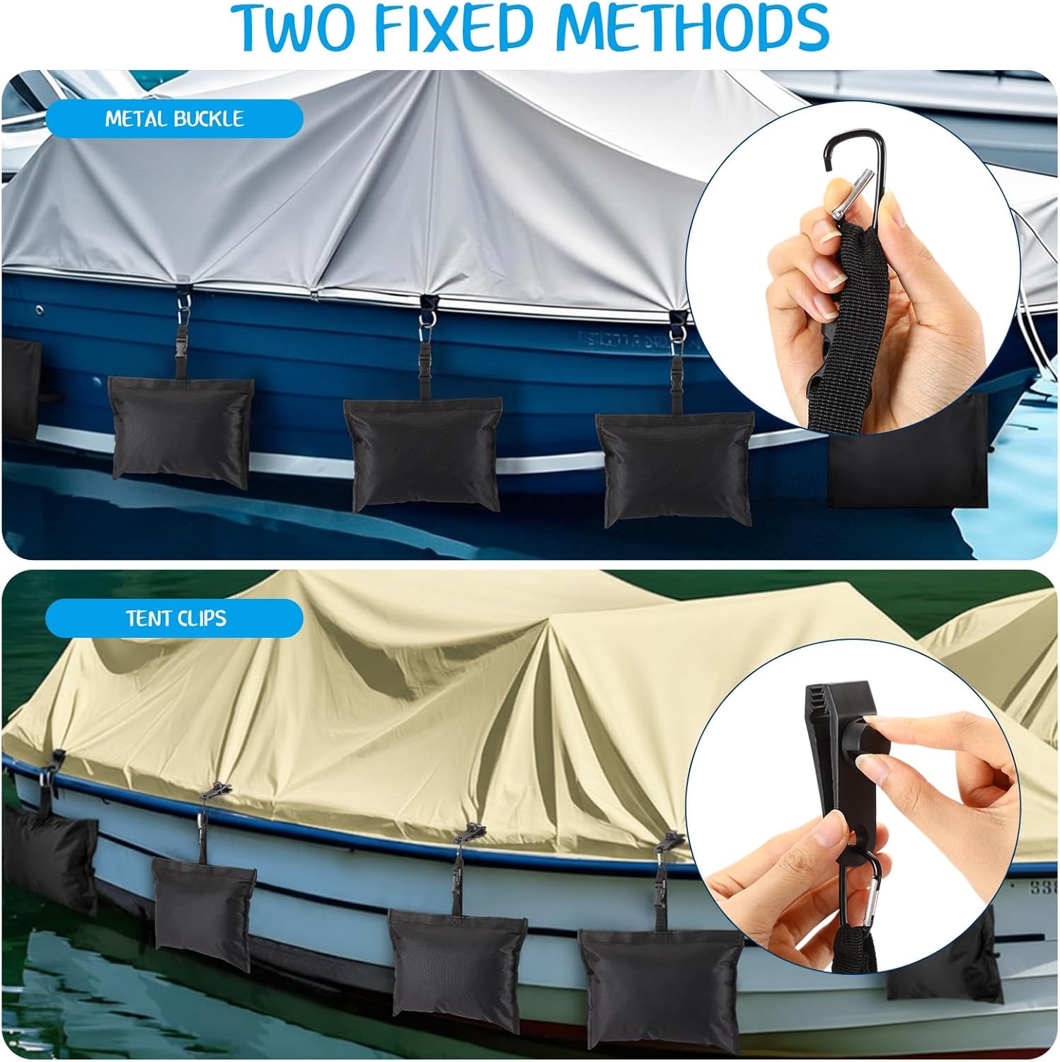Soulchen Sand Bag for Boat Covers Sandbag Mooring Kit Tear-Resistant Weight Sandbag Windproof Weighted Sand Bag Tarp Weight with Carabiner and Tarp Clip Accessories