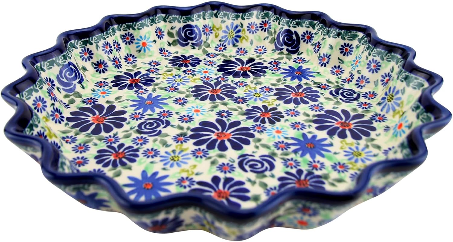 Polish Pottery Market Quiche Dish/Tart Pan/Pie Dish Handmade Bakeware by Zaklady Boleslawiec Poland – Non-Stick Round Pie Dish Oven Safe Polish Stoneware