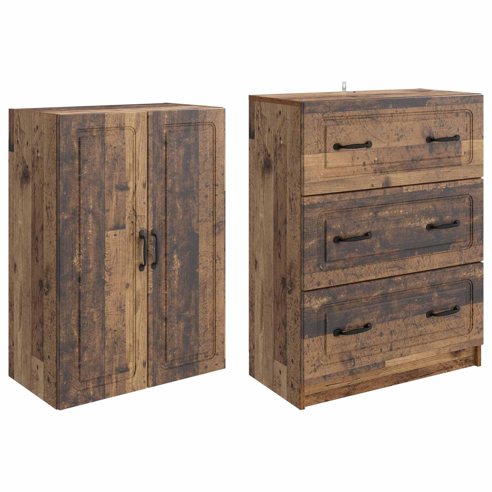Set di 2 armadi in legno con maniglie in metallo, 66 x 34,5 x 87 cm, versatile in soggiorno, corridoio o ufficio, per vestiti, documenti, attrezzi e più spazio