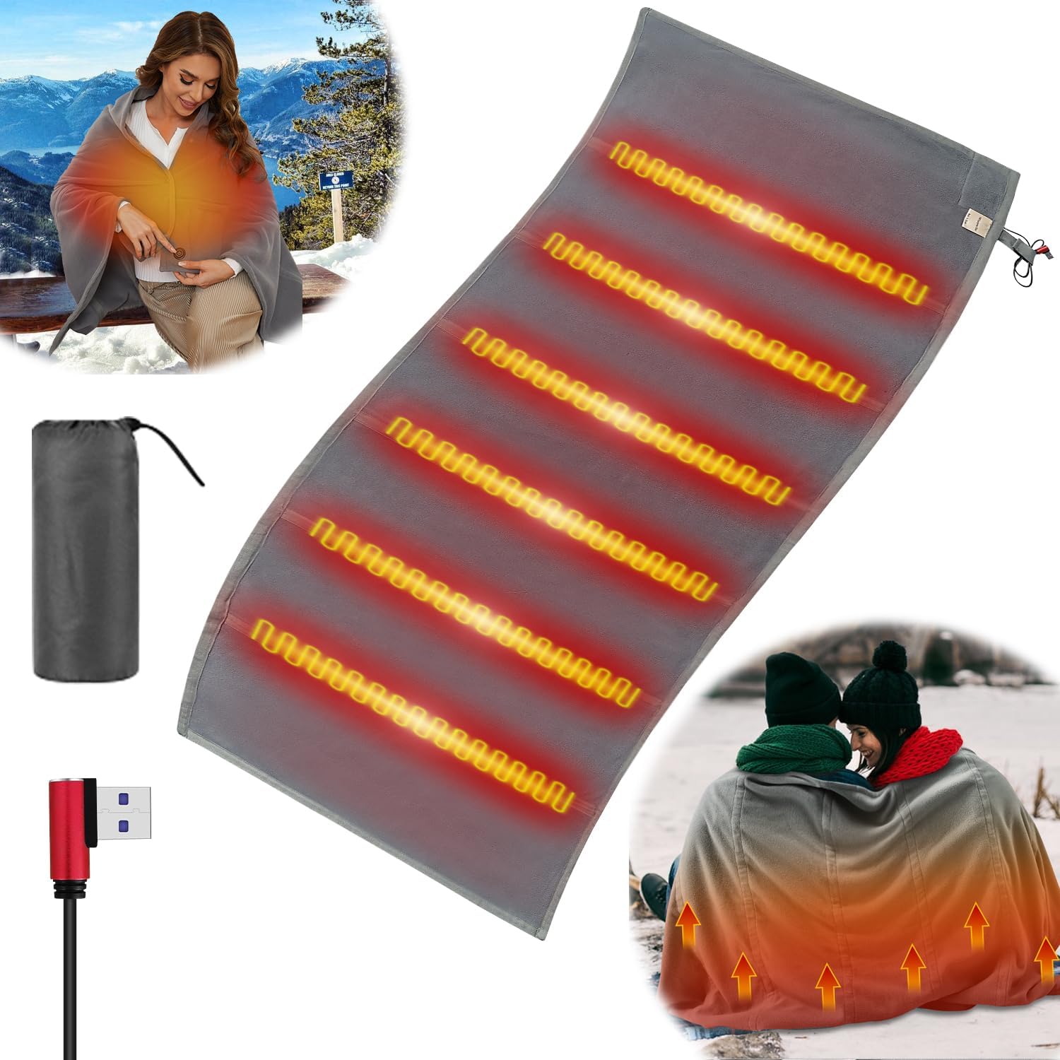 MBVOICO Heated Blanket Battery Operated Portable USB Electric Throw