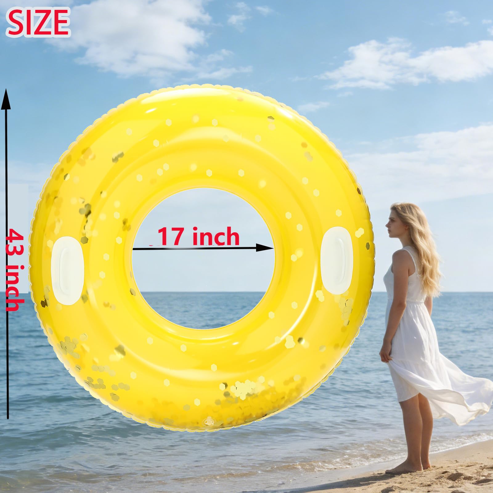 Grande bouée de natation avec poignées pour adultes, bouée de piscine classique de 119,4 cm, chambre à air de piscine, flotteurs gonflables, taille adulte pour l'été, la piscine, les fêtes, la plage