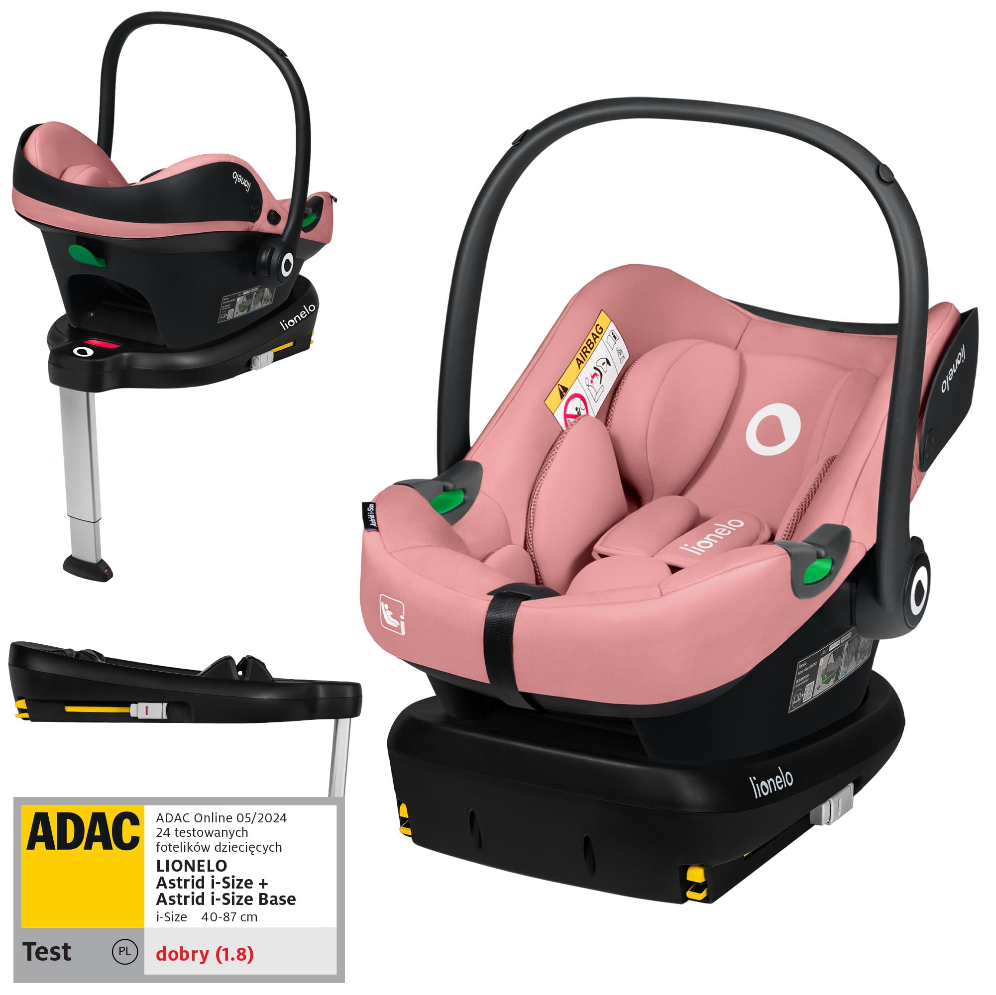 LIONELO ASTRID i-Size SET Dziecięcy Fotelik Samochodowy z Bazą 40-87 cm Nosidełko dla niemowląt Montaż ISOFIX, 3-Punktowe Pasy Ochrona Boczna, Wkładka Dri-Seat, i-Size R129
