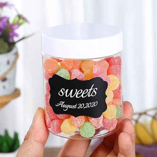 Miniatura 3 de Paquete de 24 tarros de plástico de 8 onzas con tapas blancas, herméticos, transparentes y de boca ancha, tarros de almacenamiento de limo para