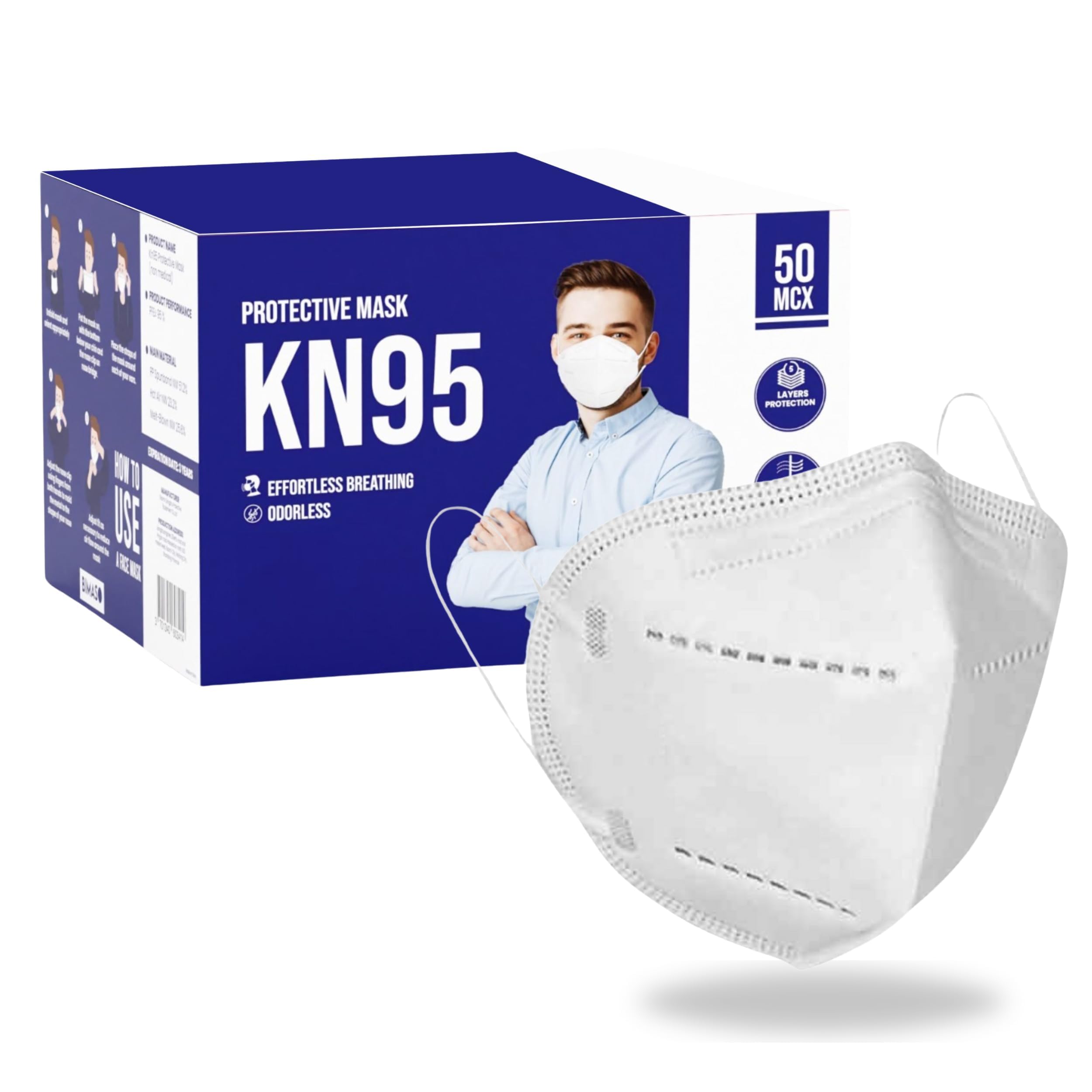 [50 PACK] 5-Ply Disposable Face Mask - Premium Material and Comfortable Fit for Safe and Effective Protection