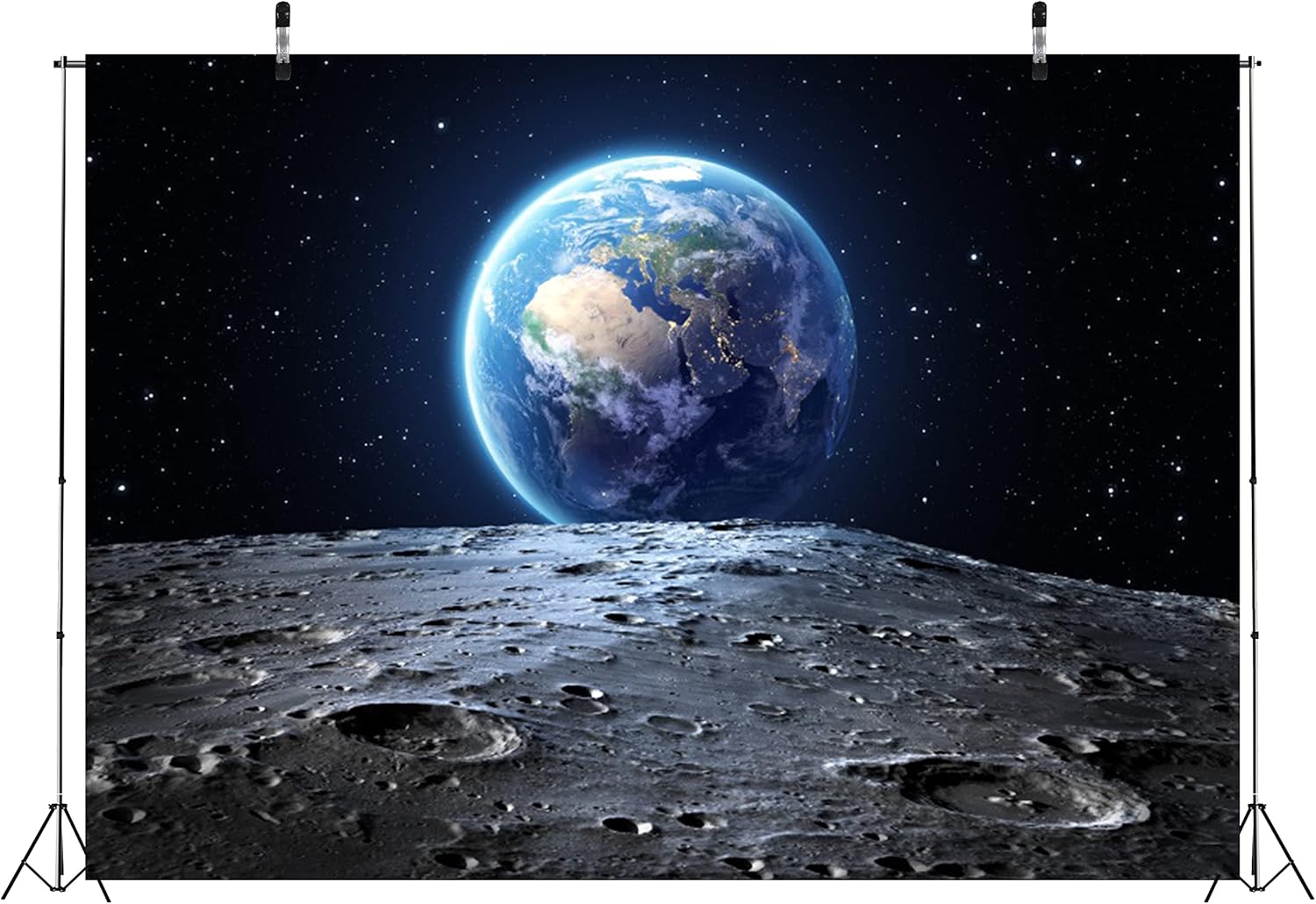 BELECO 10x8ft Fabric Outer Space Backdrop Universe Background Earth Moon Surface Furnished by NASA Planet Stars Photography Backdrop for Birthday Party Decoration Photoshoot Photo Background Props