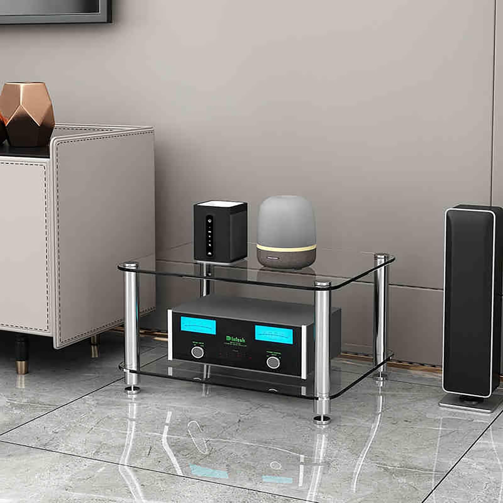 AV-Media-Ständer, Stereo-Regal mit 3 Ablagen, 35,1 cm Höhe, modernes Entertainment-Center für TV-Audio- und Videogeräte, verstellbare Aufbewahrungslösung, schwarzes Finish